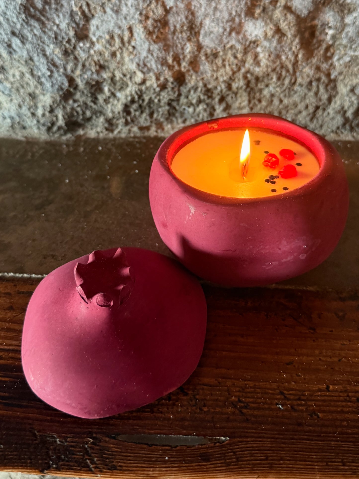 Pomegranate Candle - Handmade concrete vessel
