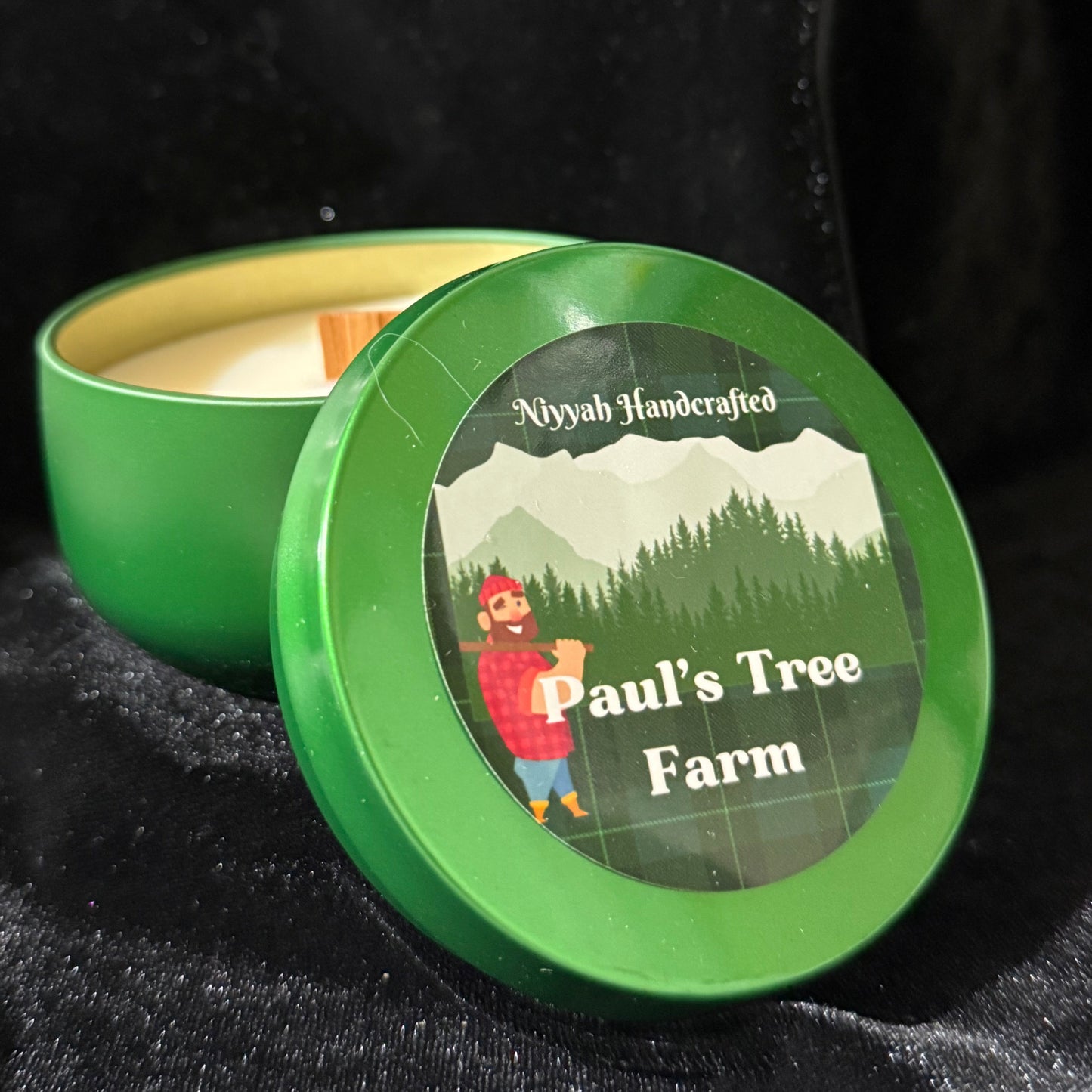 Green container with a label on a black background